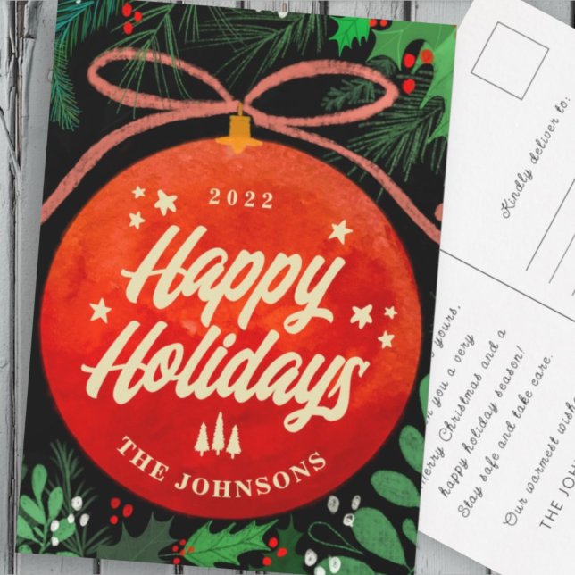 Modern Red Christmas Ball Ornament Botanical Holiday Postcard (Creator Uploaded)