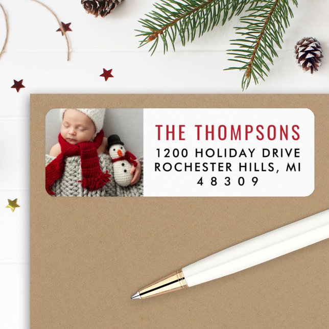 Modern Red Christmas Custom Photo Return Address (Creator Uploaded)