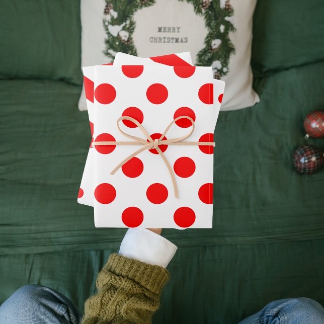 Modern Red Christmas Dots And Stripes Wrapping Pap Wrapping Paper Sheet (Creator Uploaded)