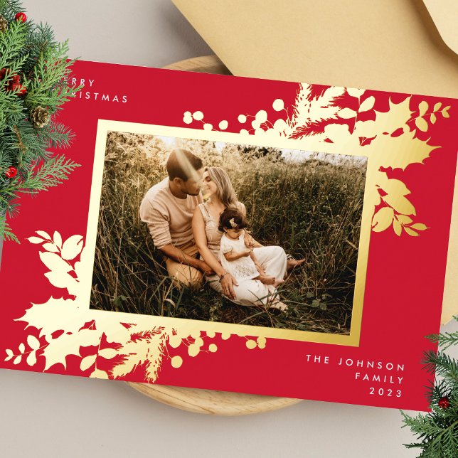 Modern Red Christmas Gold Botanical Photo Frame (Creator Uploaded)