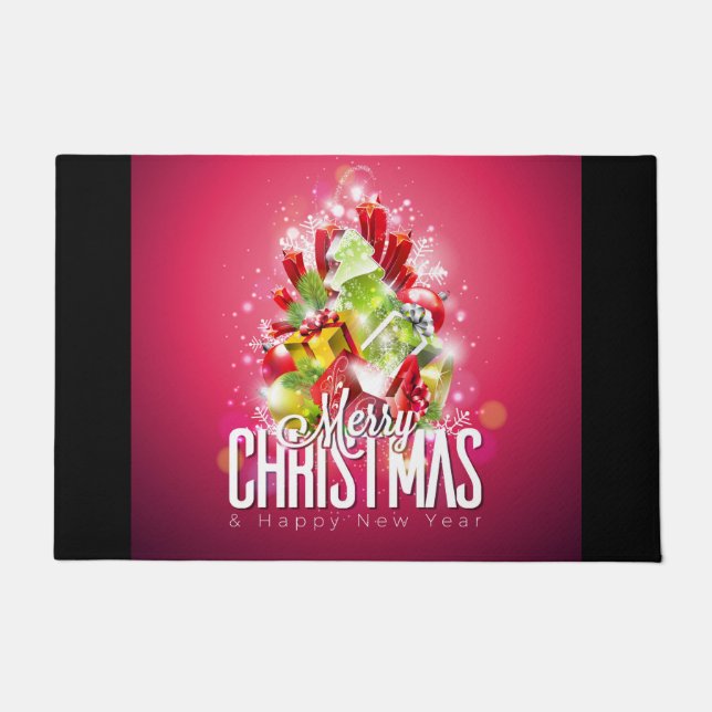 Modern Red Christmas Graphic Design Illustration Doormat (Front)