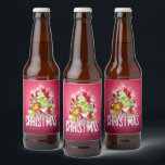 Modern Red Christmas Graphic Illustration Beer Bottle Label<br><div class="desc">Bottle labels with a bright and festive Christmas graphic design. The text says Merry Christmas & Happy New Year. Designed with a tree shaped mound of presents with festive snowflakes, stars, christmas baubles and glowy looking sparkles. Pine tree needles and tree shaped illustration also included in this holiday image. The...</div>