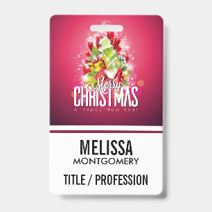 Modern Red Christmas Graphic Illustration ID Badge