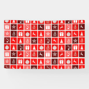 Modern Red Christmas Grid Pattern Minimalist Banner