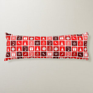 Modern Red Christmas Grid Pattern Minimalist  Body Cushion