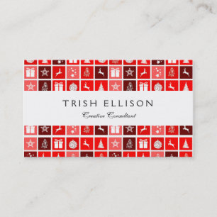 Modern Red Christmas Grid Pattern Minimalist Business Card