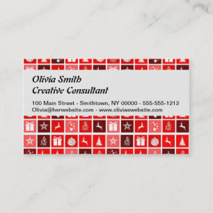 Modern Red Christmas Grid Pattern Minimalist Business Card