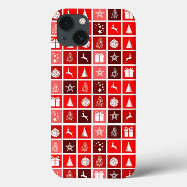 Modern Red Christmas Grid Pattern Minimalist  Case-Mate iPhone Case (Back)