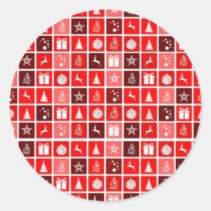 Modern Red Christmas Grid Pattern Minimalist Classic Round Sticker