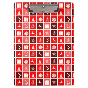 Modern Red Christmas Grid Pattern Minimalist Clipboard