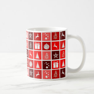 Modern Red Christmas Grid Pattern Minimalist Coffee Mug