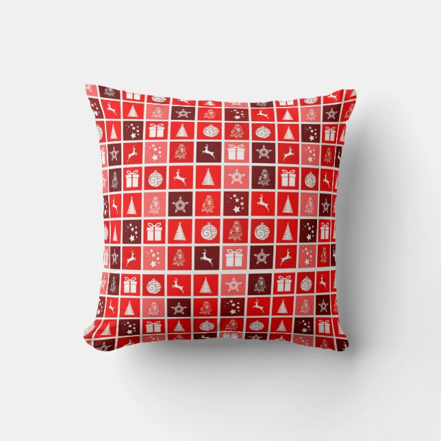 Modern Red Christmas Grid Pattern Minimalist  Cushion (Front)