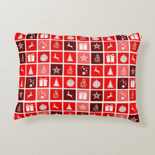 Modern Red Christmas Grid Pattern Minimalist  Decorative Cushion