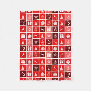 Modern Red Christmas Grid Pattern Minimalist Fleece Blanket