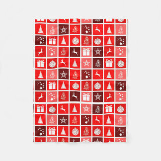 Modern Red Christmas Grid Pattern Minimalist Fleece Blanket