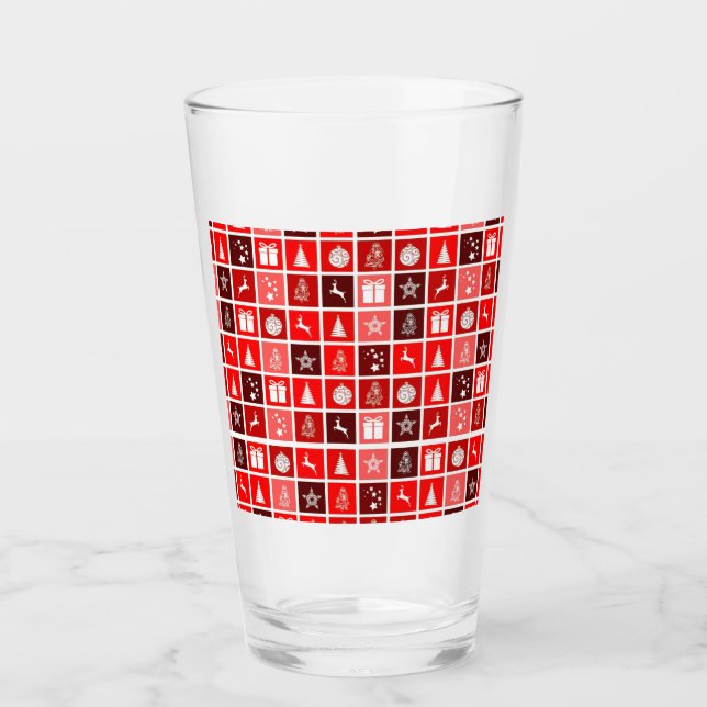 Modern Red Christmas Grid Pattern Minimalist  Glass (Front)