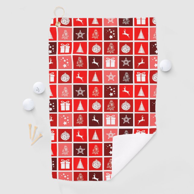 Modern Red Christmas Grid Pattern Minimalist  Golf Towel (InSitu)