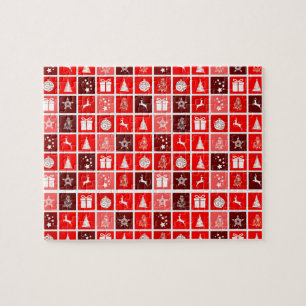 Modern Red Christmas Grid Pattern Minimalist Jigsaw Puzzle
