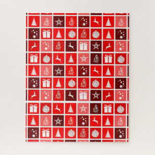 Modern Red Christmas Grid Pattern Minimalist Jigsaw Puzzle