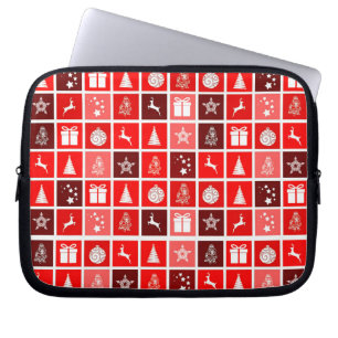 Modern Red Christmas Grid Pattern Minimalist  Laptop Sleeve