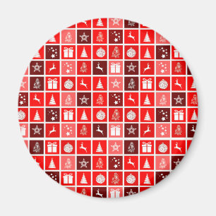 Modern Red Christmas Grid Pattern Minimalist Magnet