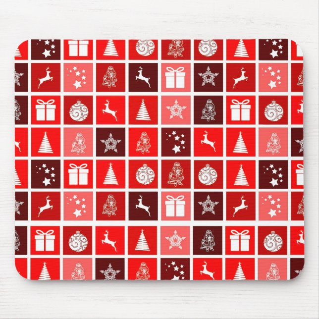Modern Red Christmas Grid Pattern Minimalist  Mouse Pad (Front)