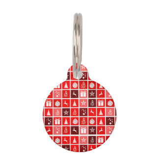 Modern Red Christmas Grid Pattern Minimalist Pet Tag