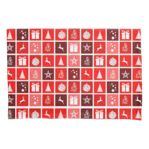 Modern Red Christmas Grid Pattern Minimalist Pillowcase