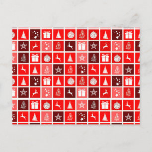 Modern Red Christmas Grid Pattern Minimalist  Postcard