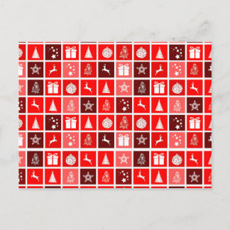 Modern Red Christmas Grid Pattern Minimalist Postcard