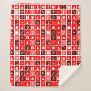 Modern Red Christmas Grid Pattern Minimalist Sherpa Blanket