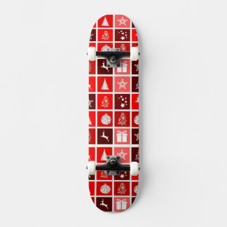 Modern Red Christmas Grid Pattern Minimalist Skateboard