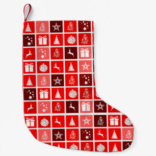 Modern Red Christmas Grid Pattern Minimalist Small Christmas Stocking