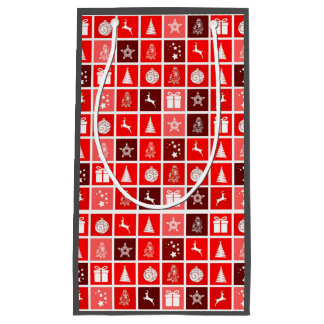 Modern Red Christmas Grid Pattern Minimalist Small Gift Bag