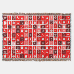 Modern Red Christmas Grid Pattern Minimalist Throw Blanket
