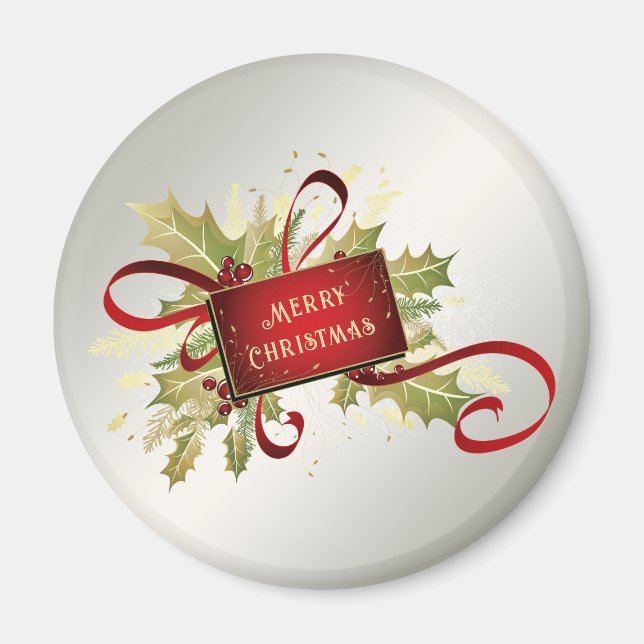 Modern Red Christmas Holiday Magnet (Front)