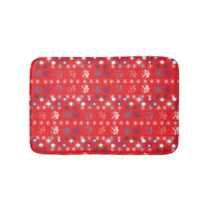 Modern Red Christmas Holiday snowflake pattern Bath Mat