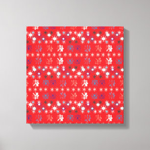 Modern Red Christmas Holiday snowflake pattern Canvas Print