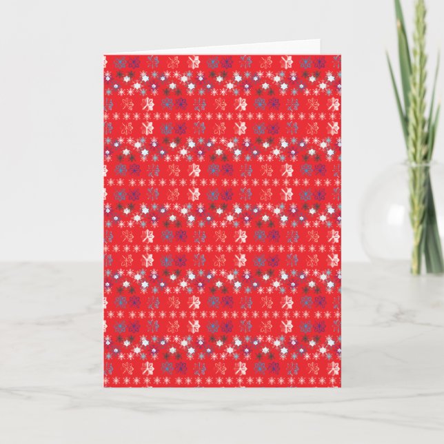 Modern Red Christmas Holiday snowflake pattern Card (Front)