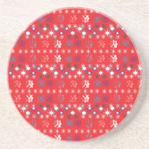 Modern Red Christmas Holiday snowflake pattern Coaster