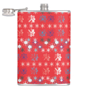 Modern Red Christmas Holiday snowflake pattern Hip Flask