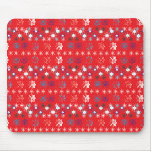 Modern Red Christmas Holiday snowflake pattern Mouse Pad