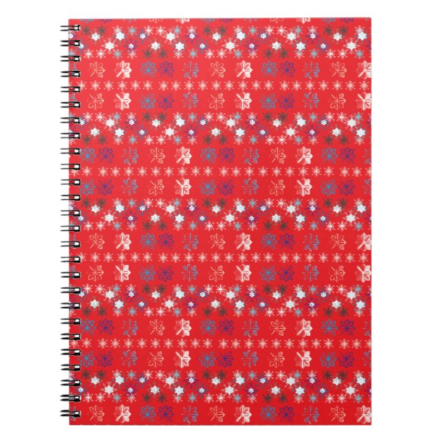 Modern Red Christmas Holiday snowflake pattern Notebook (Front)