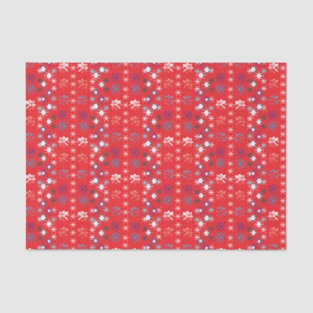 Modern Red Christmas Holiday snowflake pattern Tissue Paper (Front)