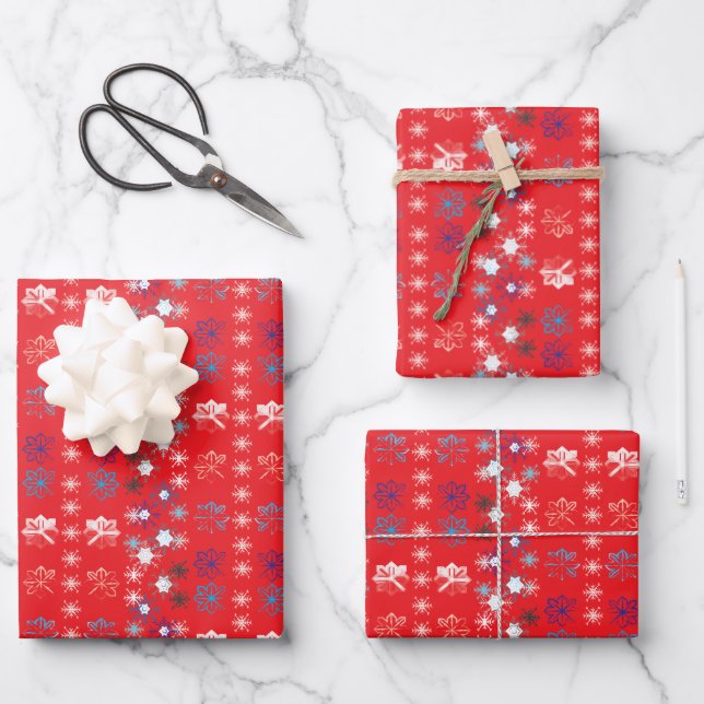 Modern Red Christmas Holiday snowflake pattern Wrapping Paper Sheet (Front)