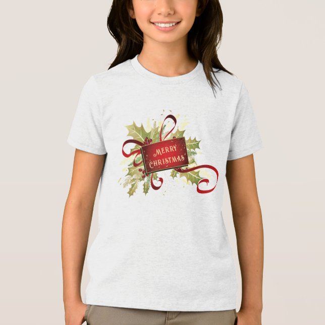Modern Red Christmas Holiday Tri-Blend Shirt (Front)