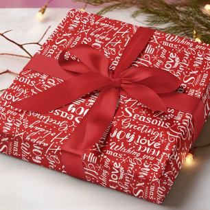 Modern Red Christmas Holiday Typography Wrapping Paper