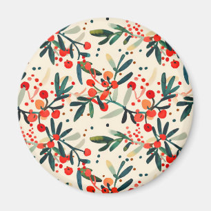 Modern Red Christmas Holly Berries Magnet