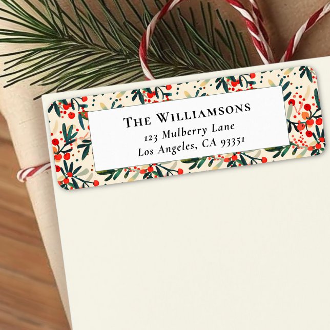 Modern Red Christmas Holly Berries Return Address (Creator Uploaded)