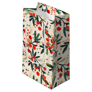 Modern Red Christmas Holly Berries Small Gift Bag